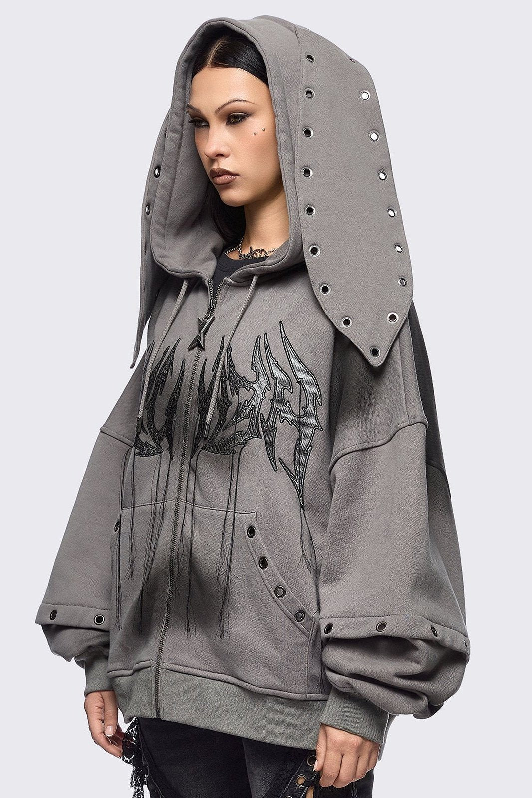 Minga London Heaven Grey Washed Zip Up Hoodie