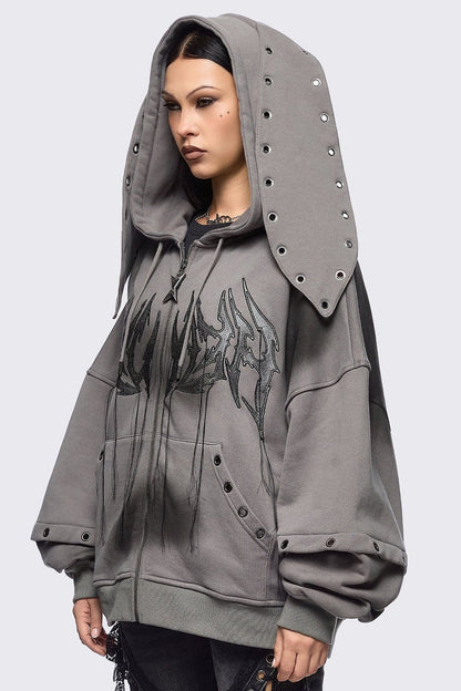Minga London Heaven Grey Washed Zip Up Hoodie