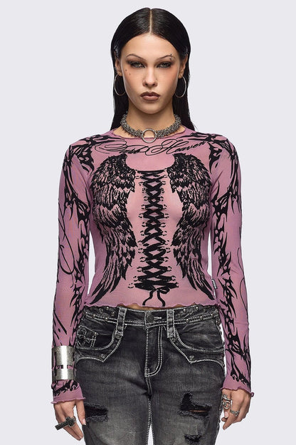 Minga London Wing It Pink Mesh Top