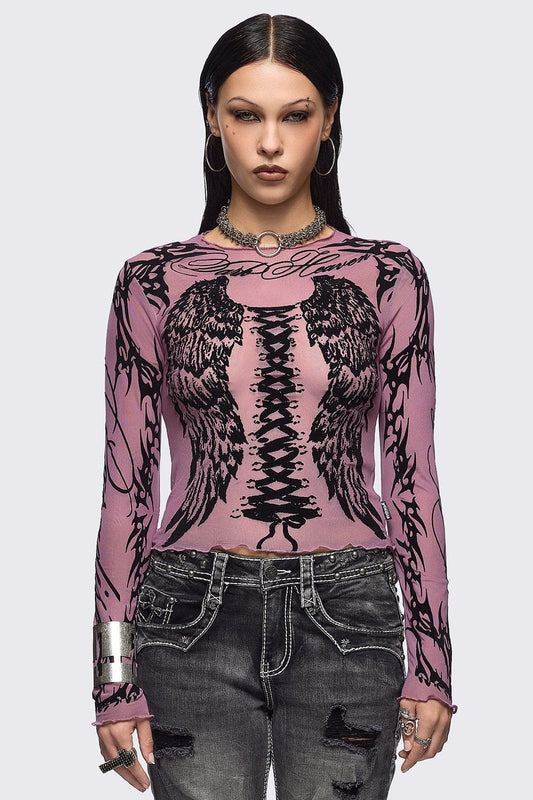 Minga London Wing It Pink Mesh Top