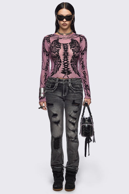 Minga London Wing It Pink Mesh Top