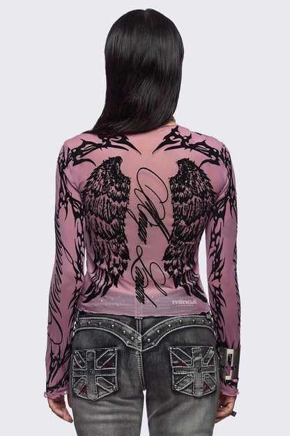 Minga London Wing It Pink Mesh Top