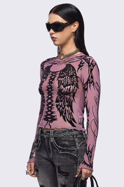 Minga London Wing It Pink Mesh Top