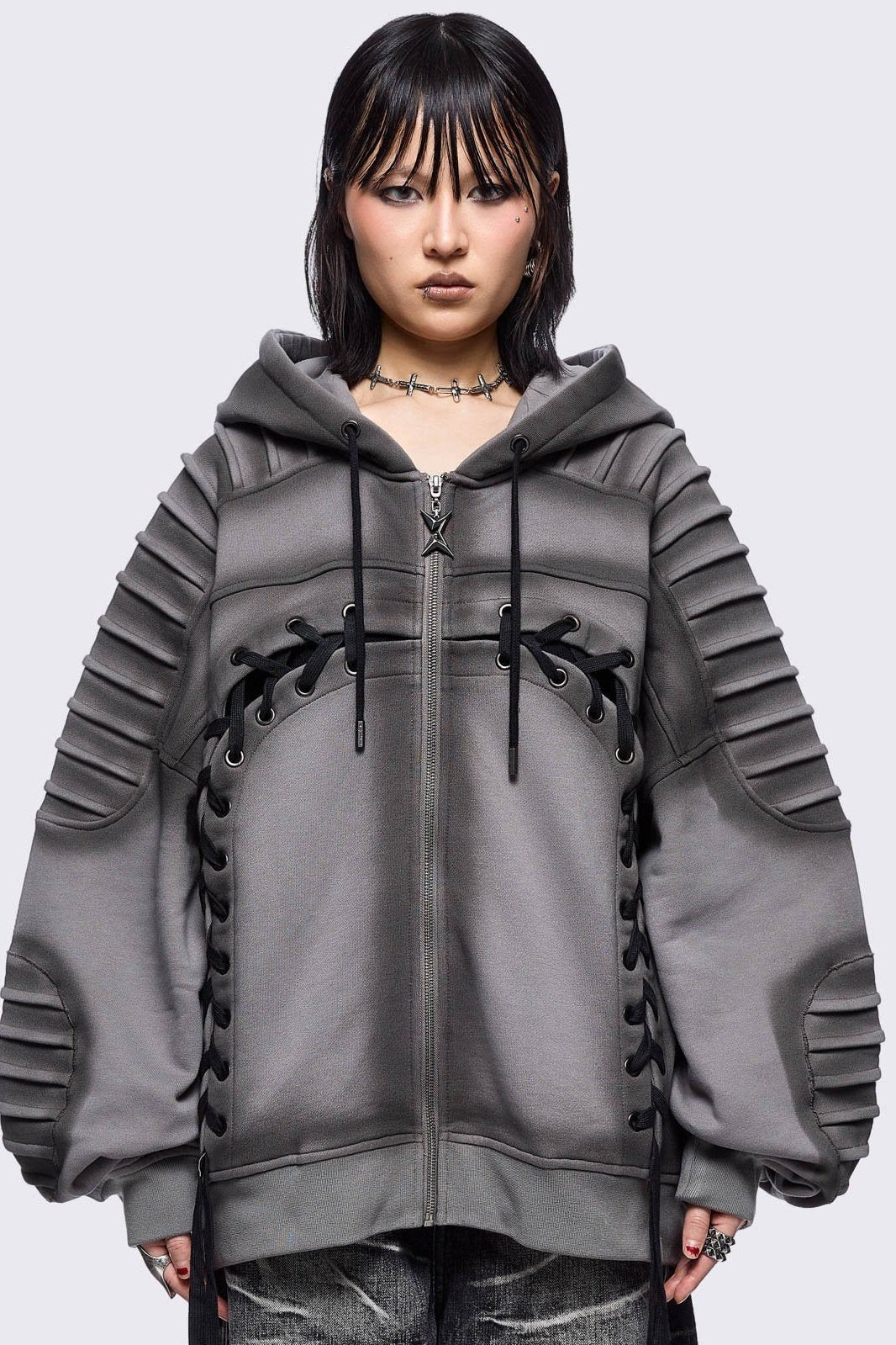 Minga London Vyre Grey Zip Up Hoodie