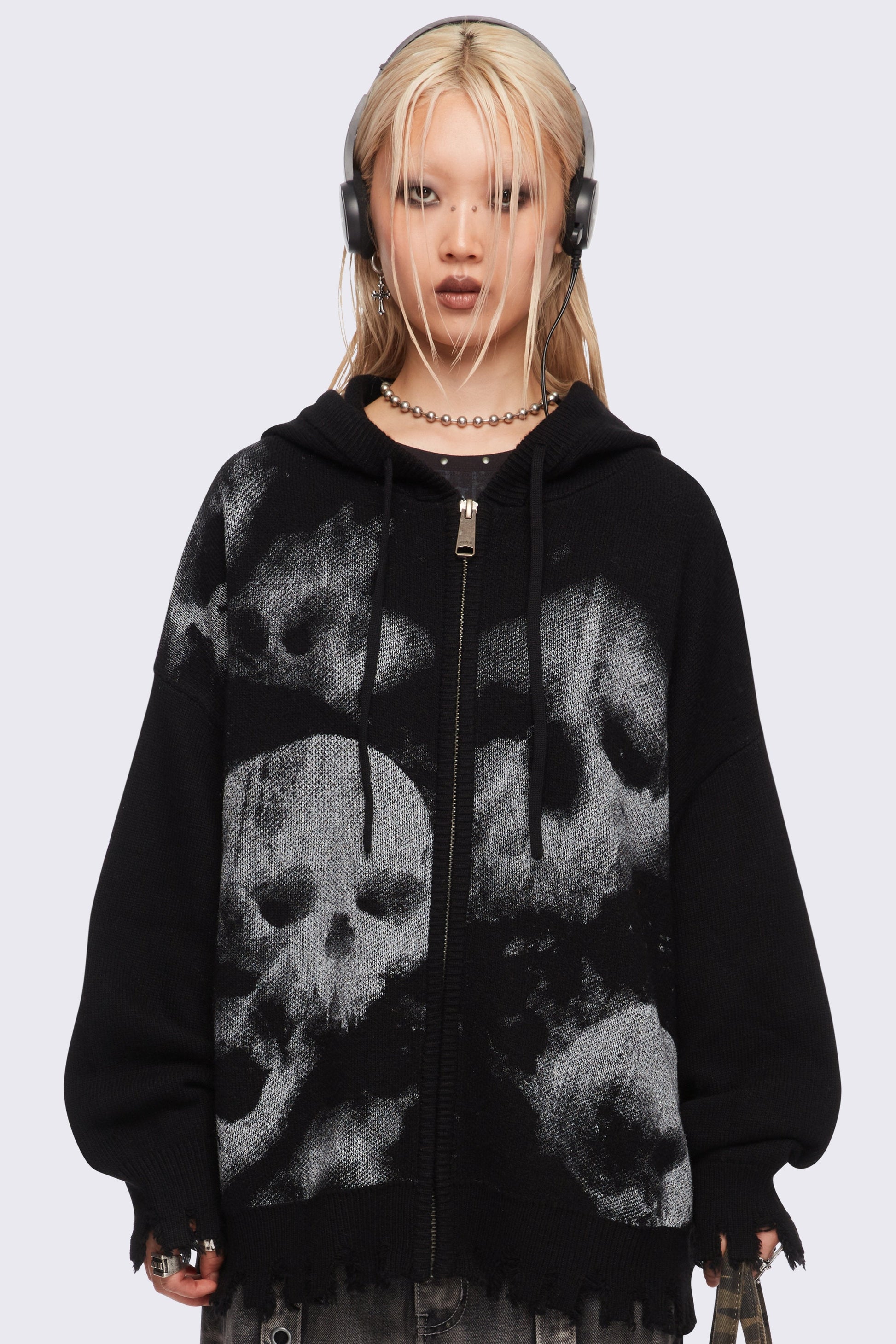 Minga London Skull Crusher Knitted Zip-Up Hoodie
