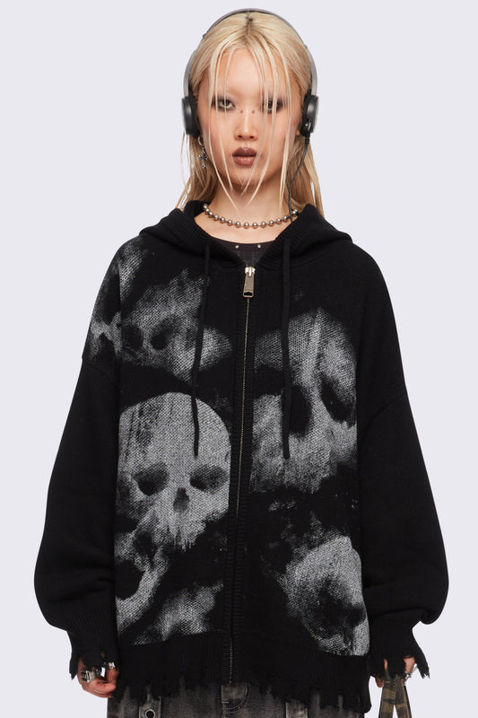 Minga London Skull Crusher Knitted Zip-Up Hoodie