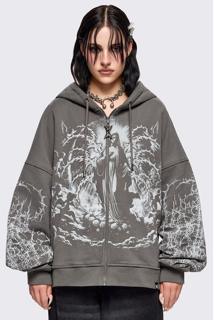 Minga London Ascension Grey Zip Up Hoodie