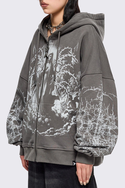 Minga London Ascension Grey Zip Up Hoodie