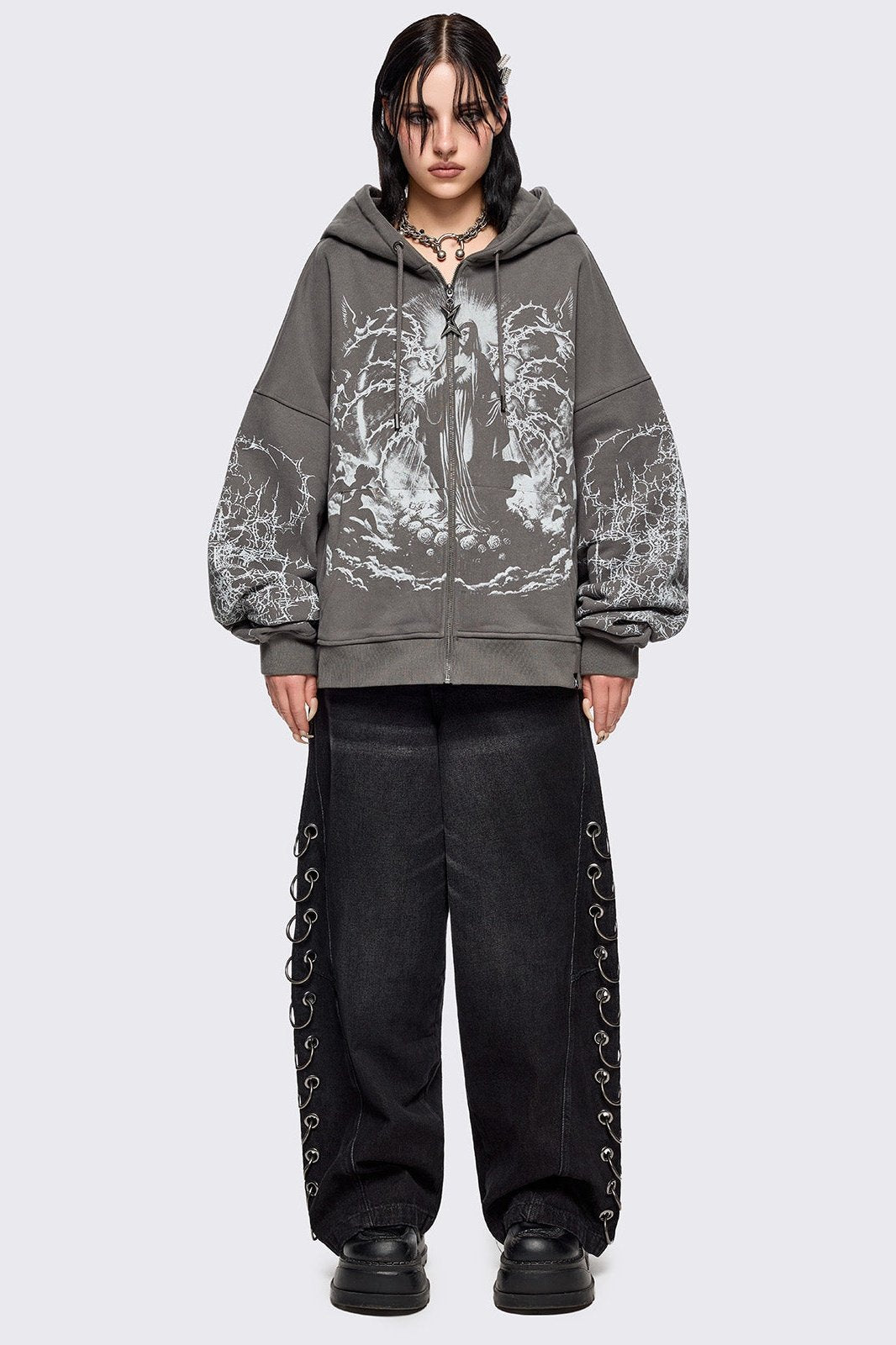 Minga London Ascension Grey Zip Up Hoodie